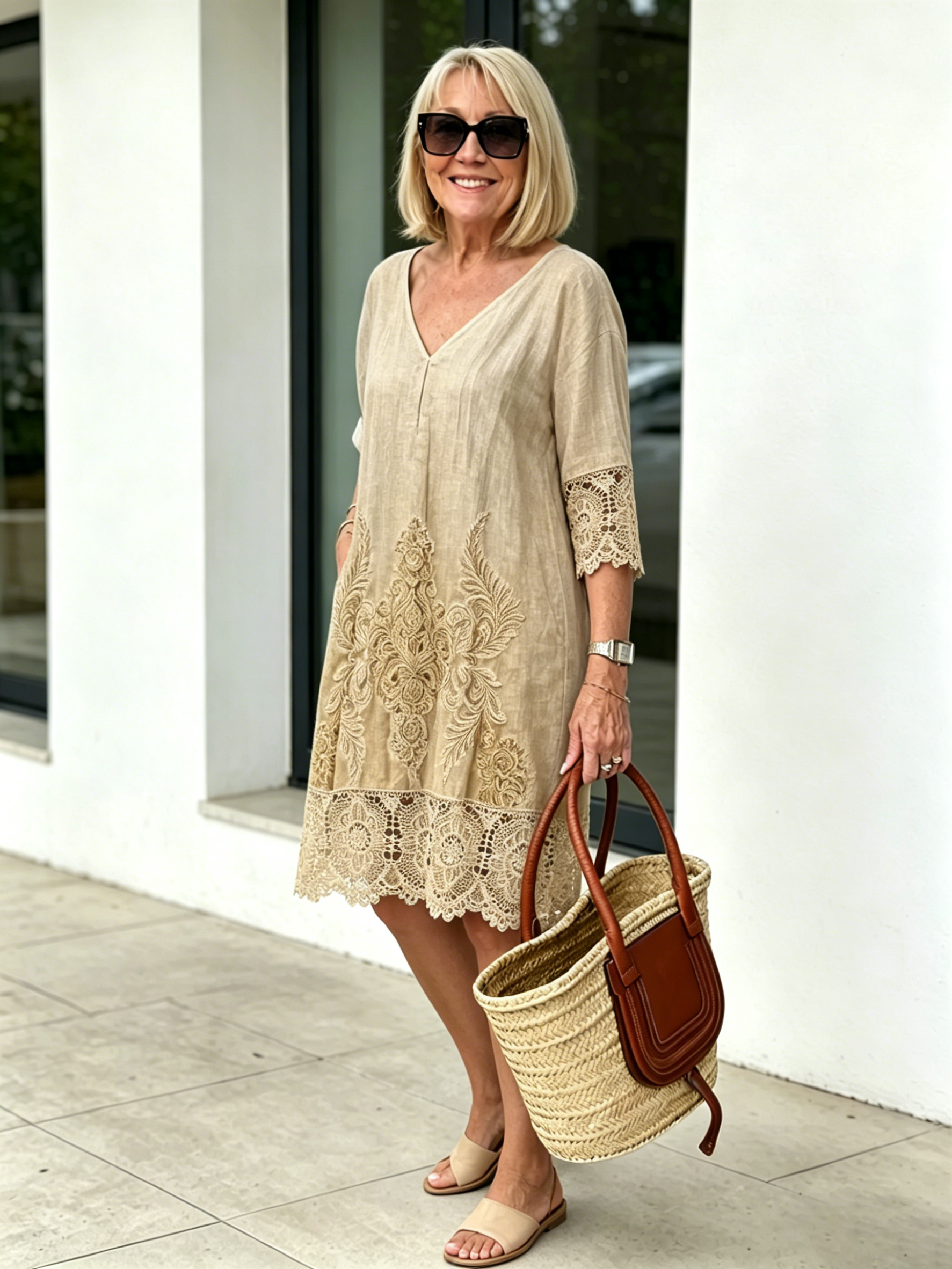 V-Neck A-Line Midi Dress