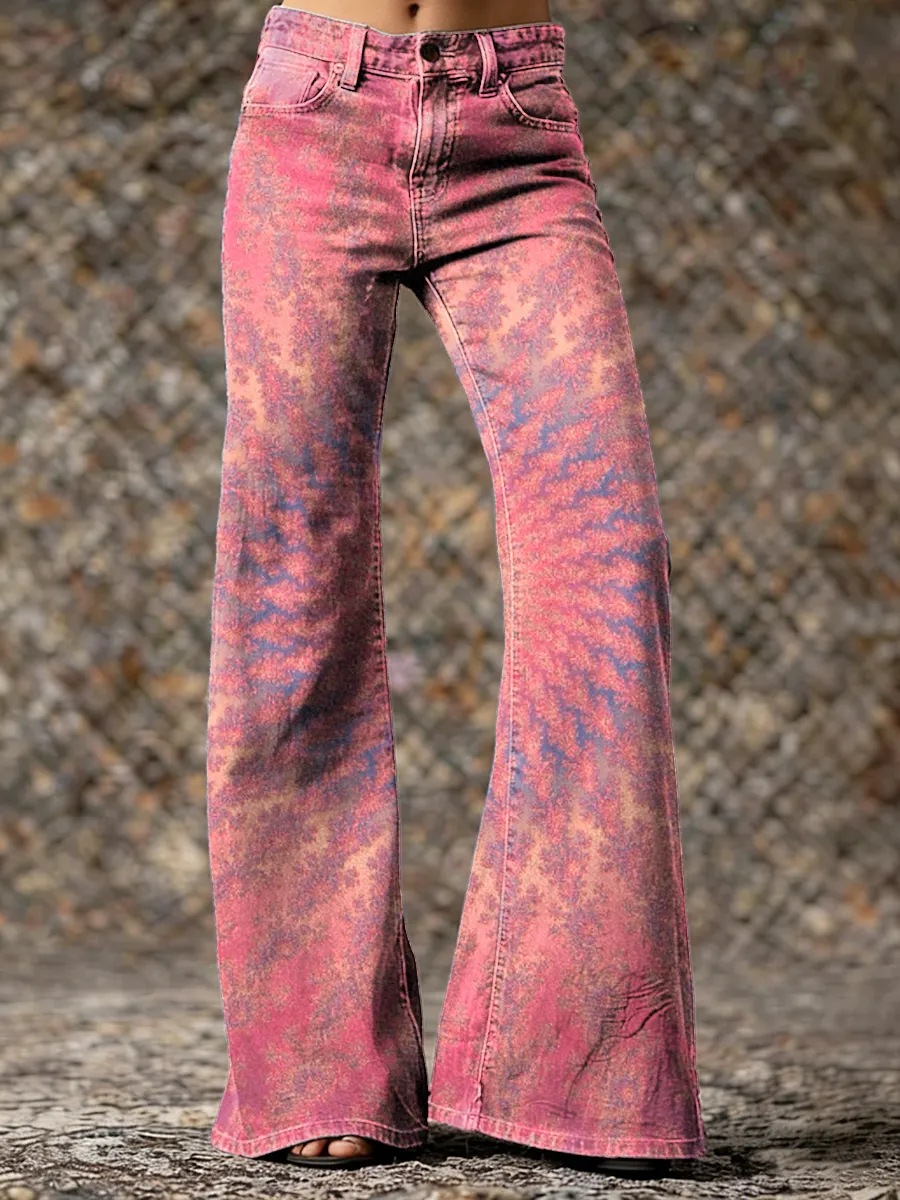 Retro Gradient Art Print Casual Washed Cotton Pants