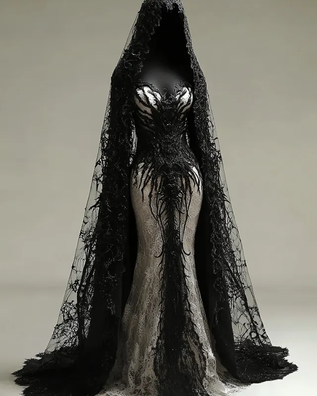 Bohemian style Contrasting Lace Spiderweb Embroidered Evening Dress 1c3c