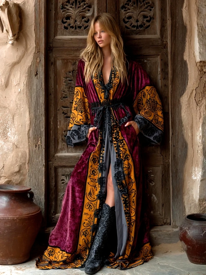 Autumn and winter elegant velvet robe (with belt)