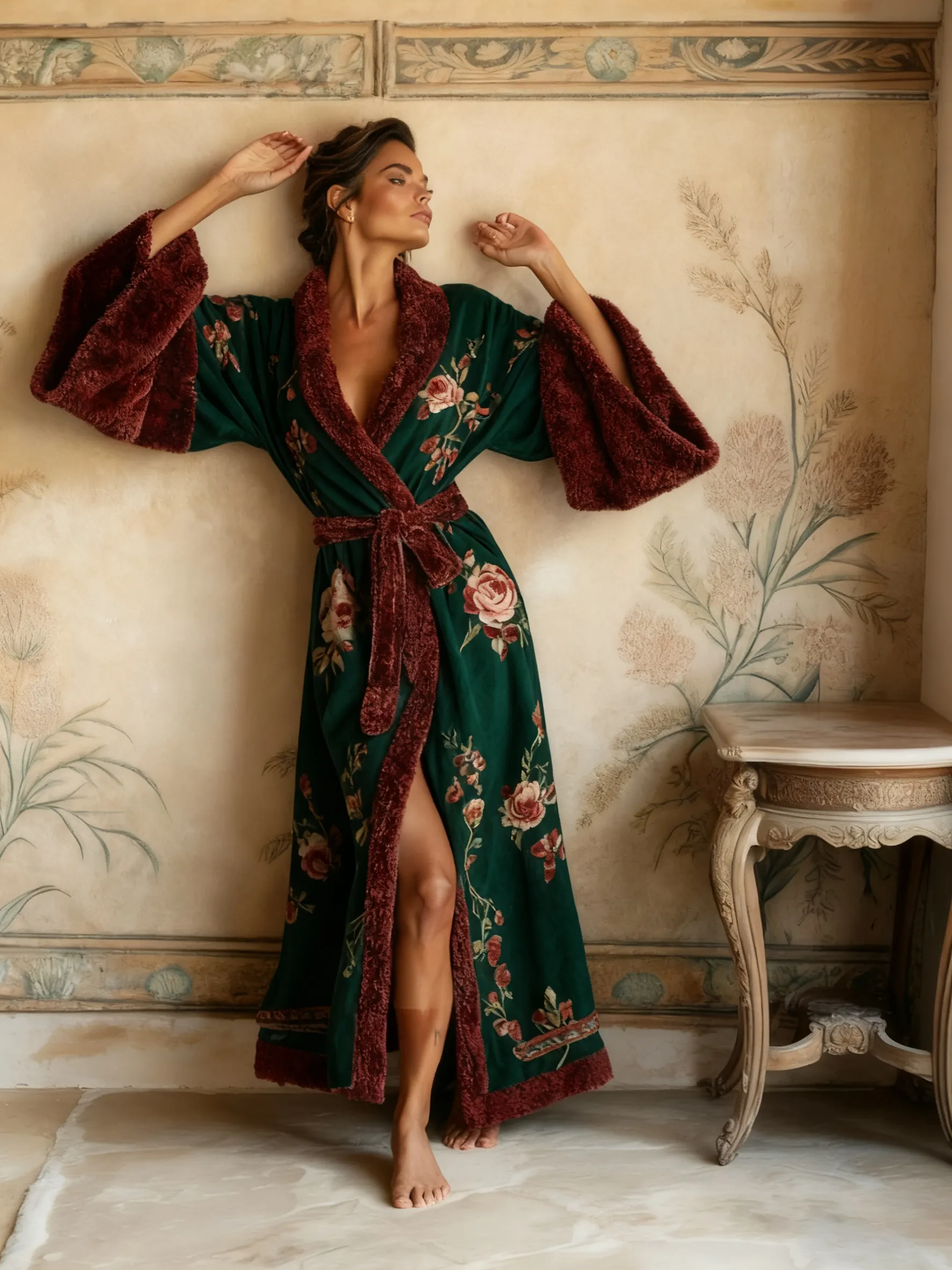 Women's Autumn and Winter Cotton Velvet Blended Robe (With Belt)
