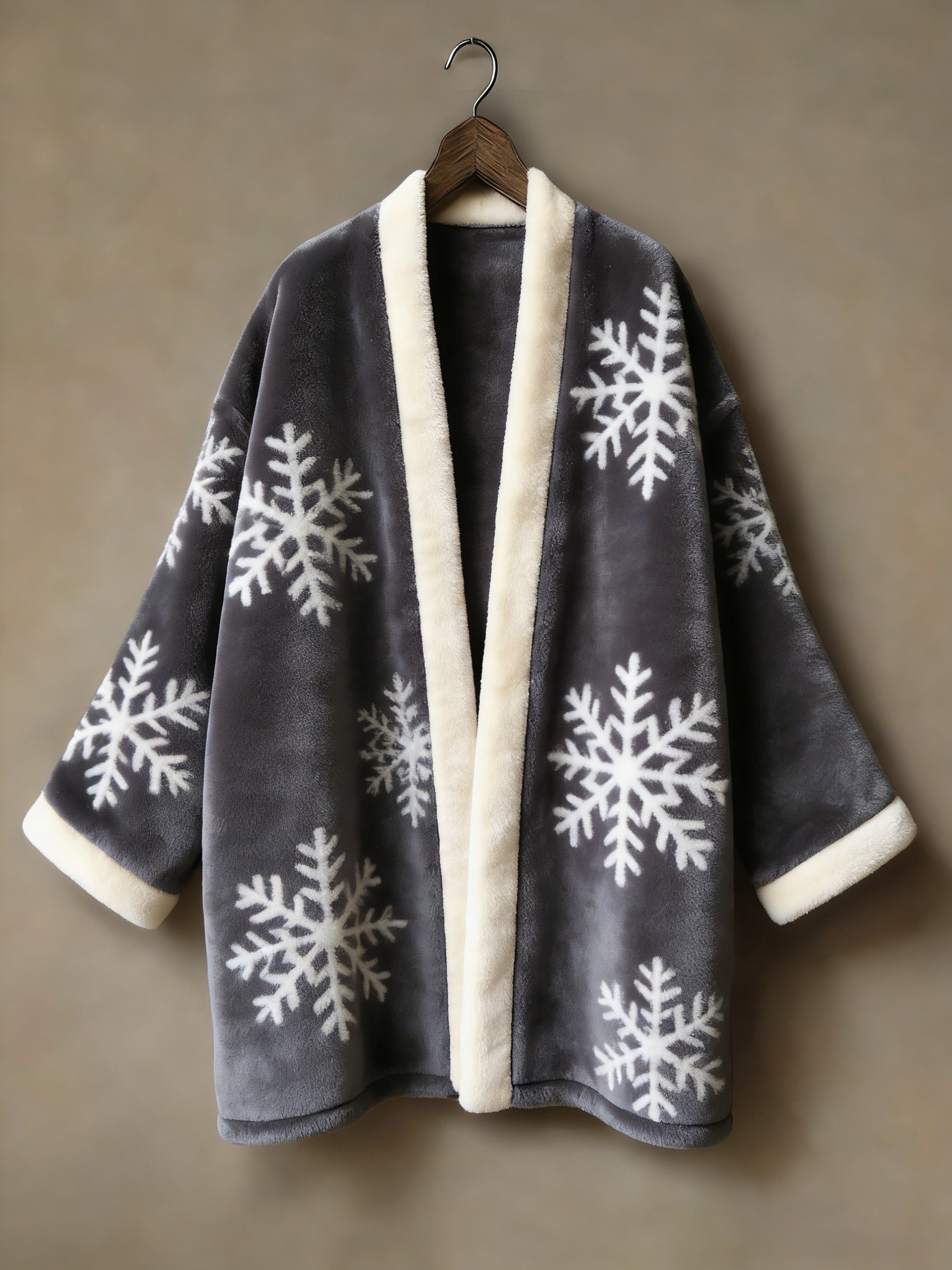 Flannel embroidered printed medium and long kimono cardigan