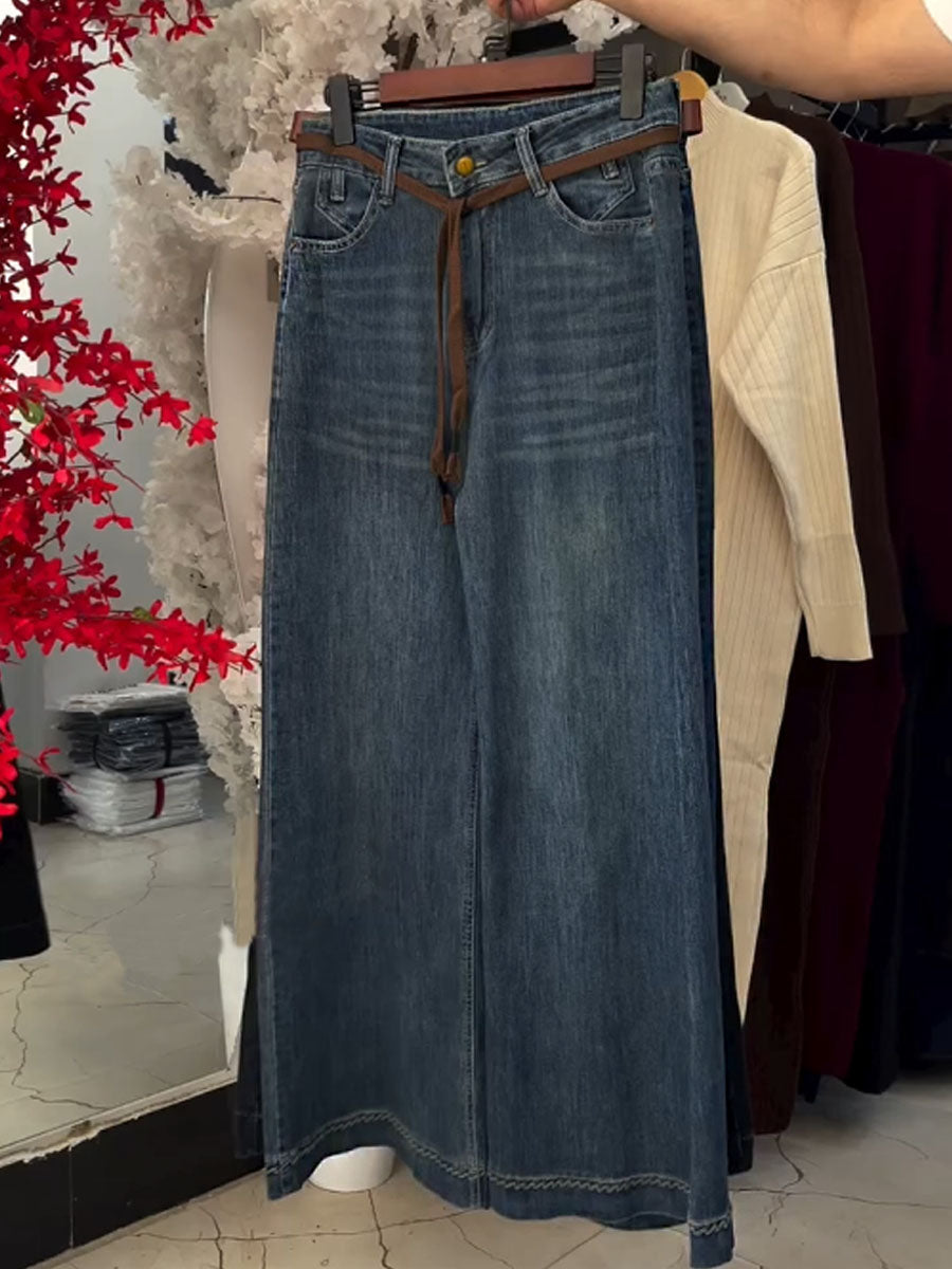 High-waisted Casual Loose-fitting Wide-leg Jeans