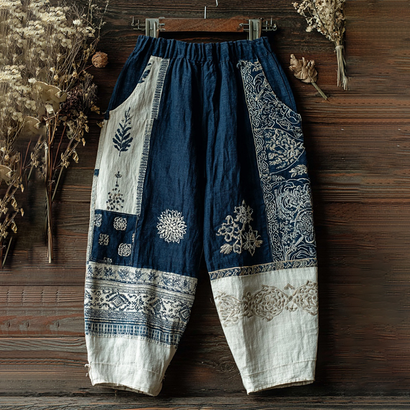 Japanese Art Patchwork Print Casual Pants