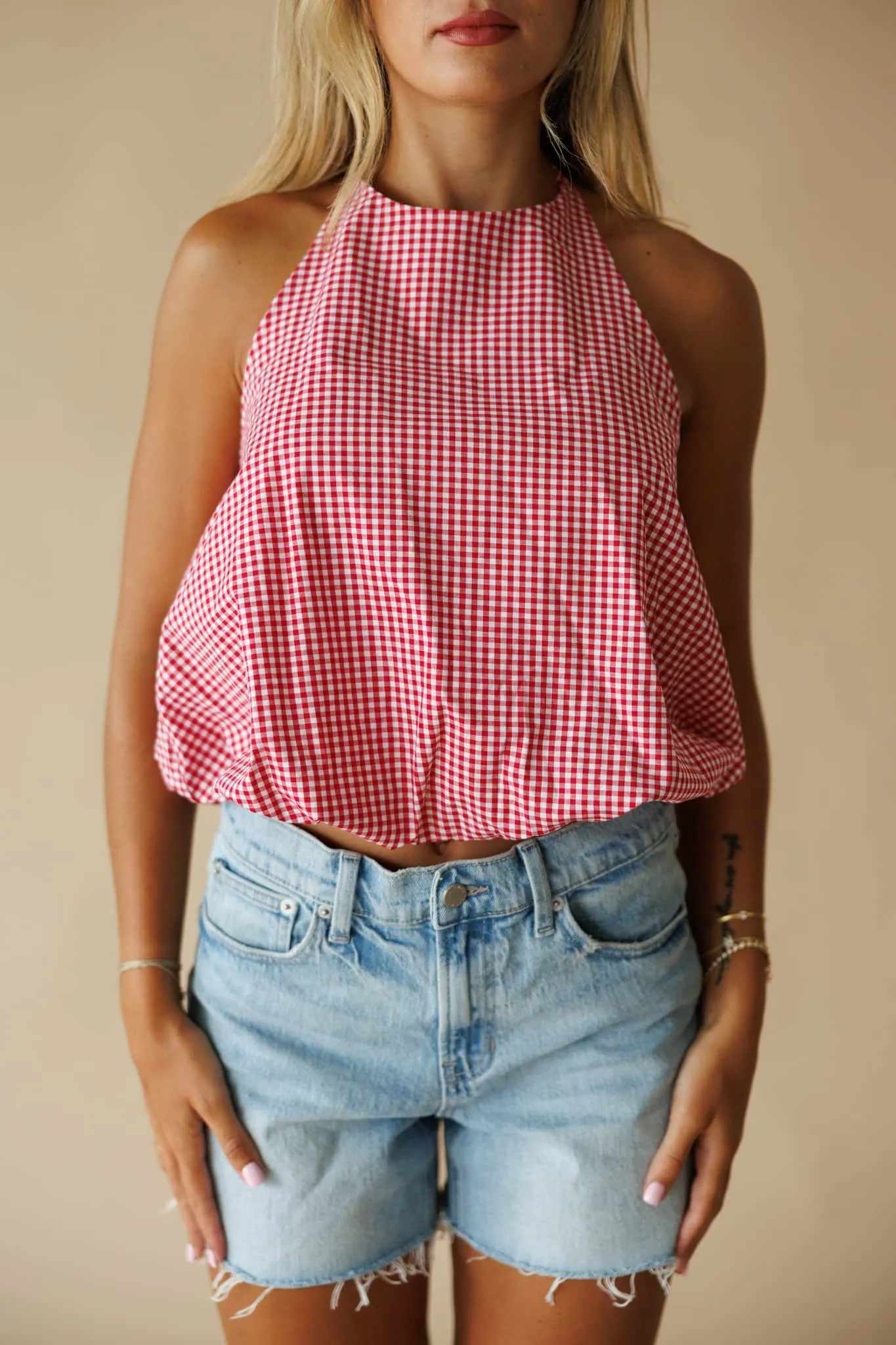 Gingham Bubble Halter Top