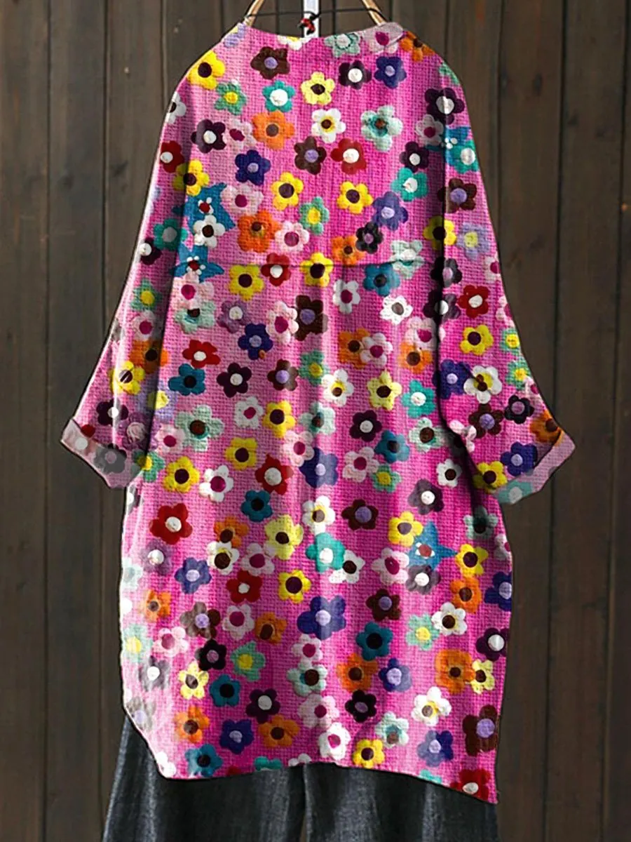 Oil Painting Multicolor Small Floral Printed Women's Loose Casual Top Jacket