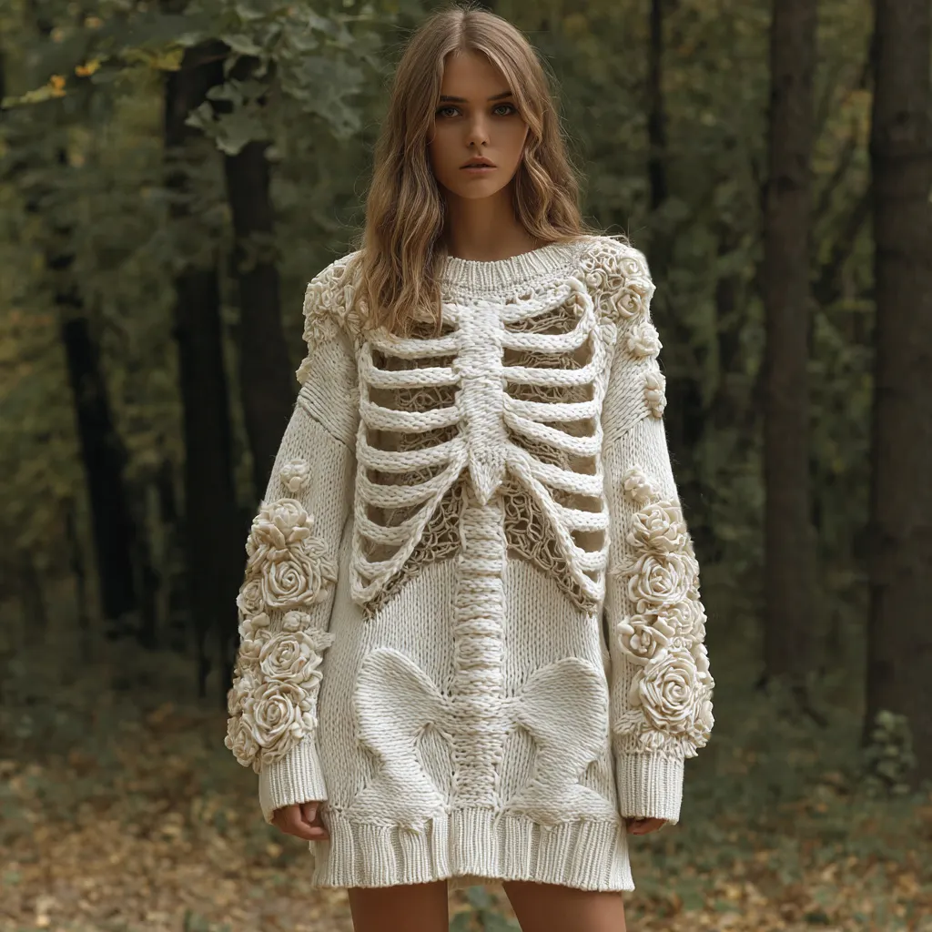 Women's Vintage Skull Rose Comfortable Elegant Sweater Dress