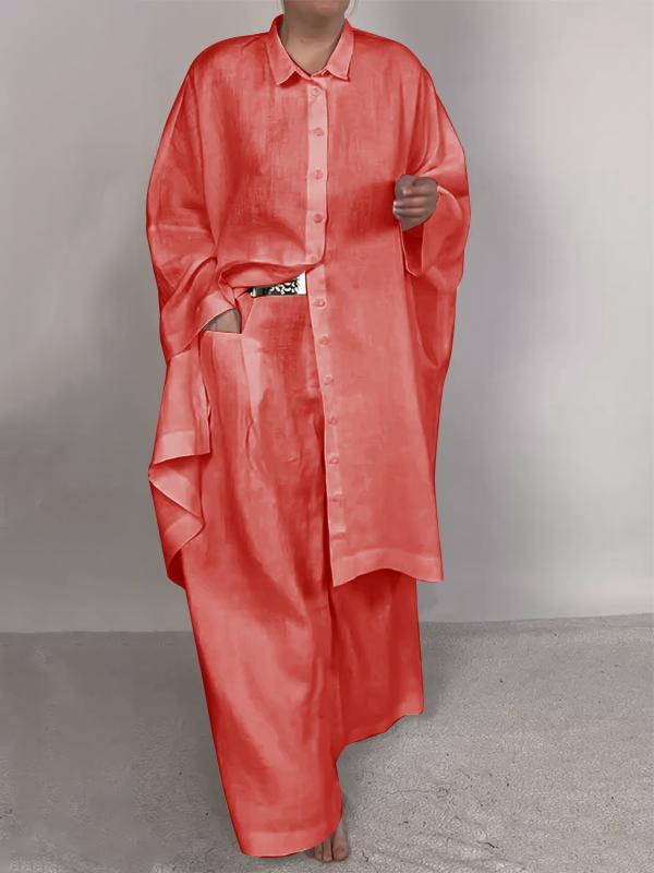 Casual Plain Shirt & Pants Two-pieces Set
