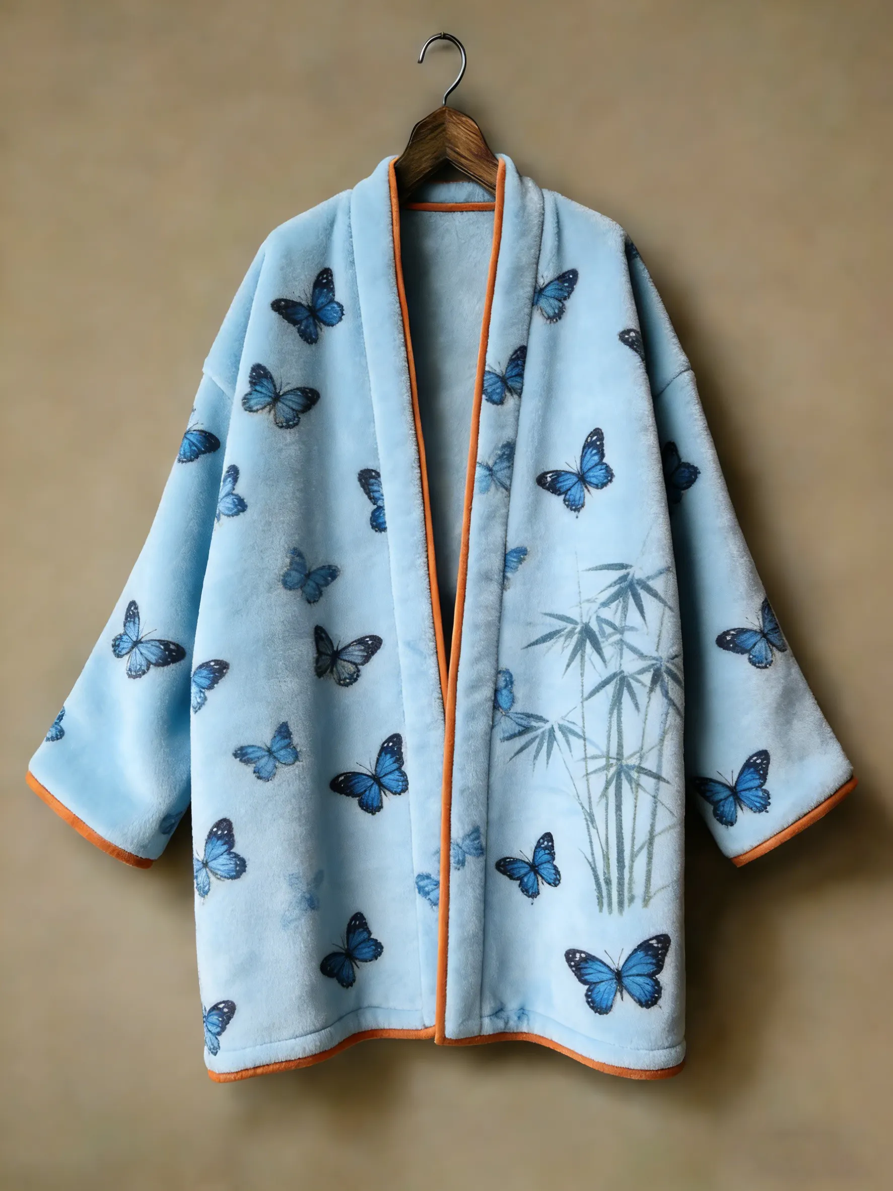 Flannel embroidered printed medium and long kimono cardigan