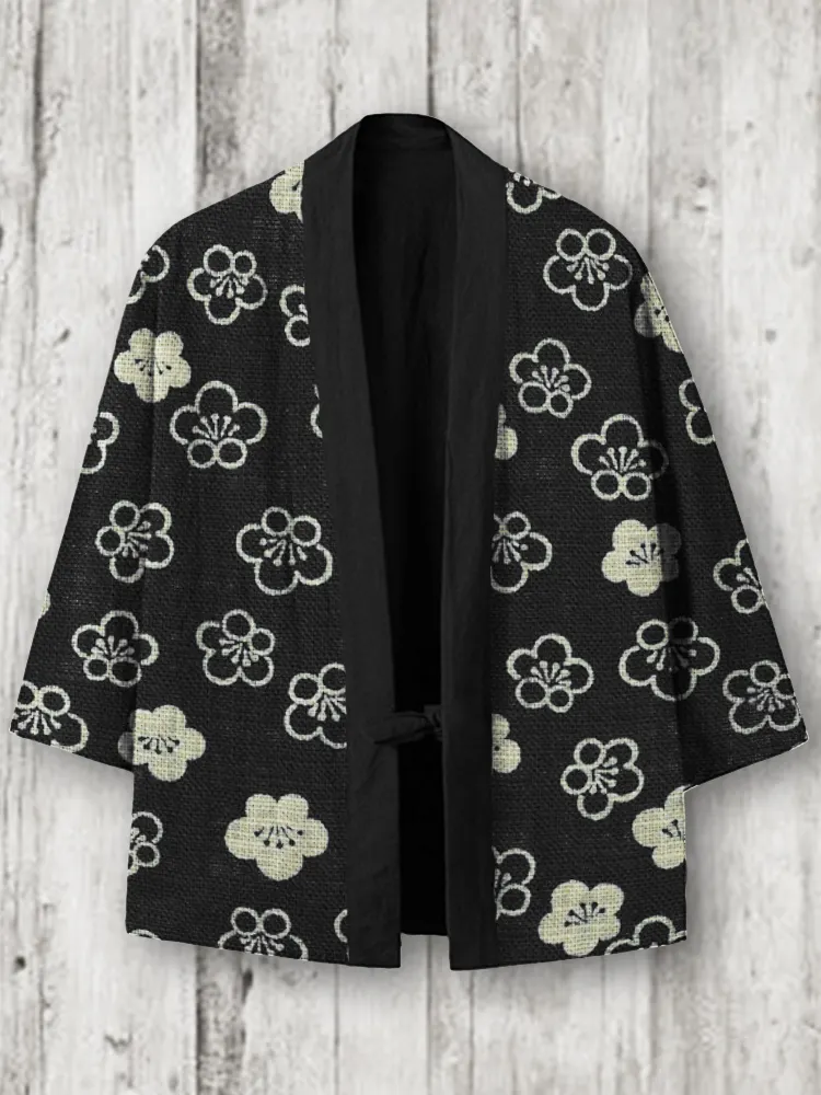 Cherry Blossom Japanese Lino Art Linen Blend Kimono Cardigan