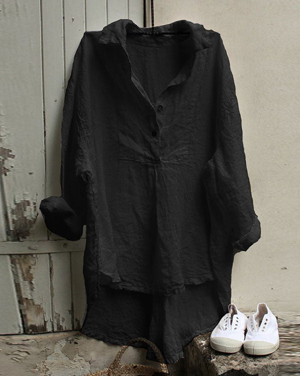 V-neck Loose Cotton & Linen Casual Shirt