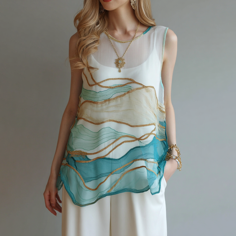 Vintage Marble Texture Collection Retro Bohemia Women Style Gradient Gilded Pattern Tank Top