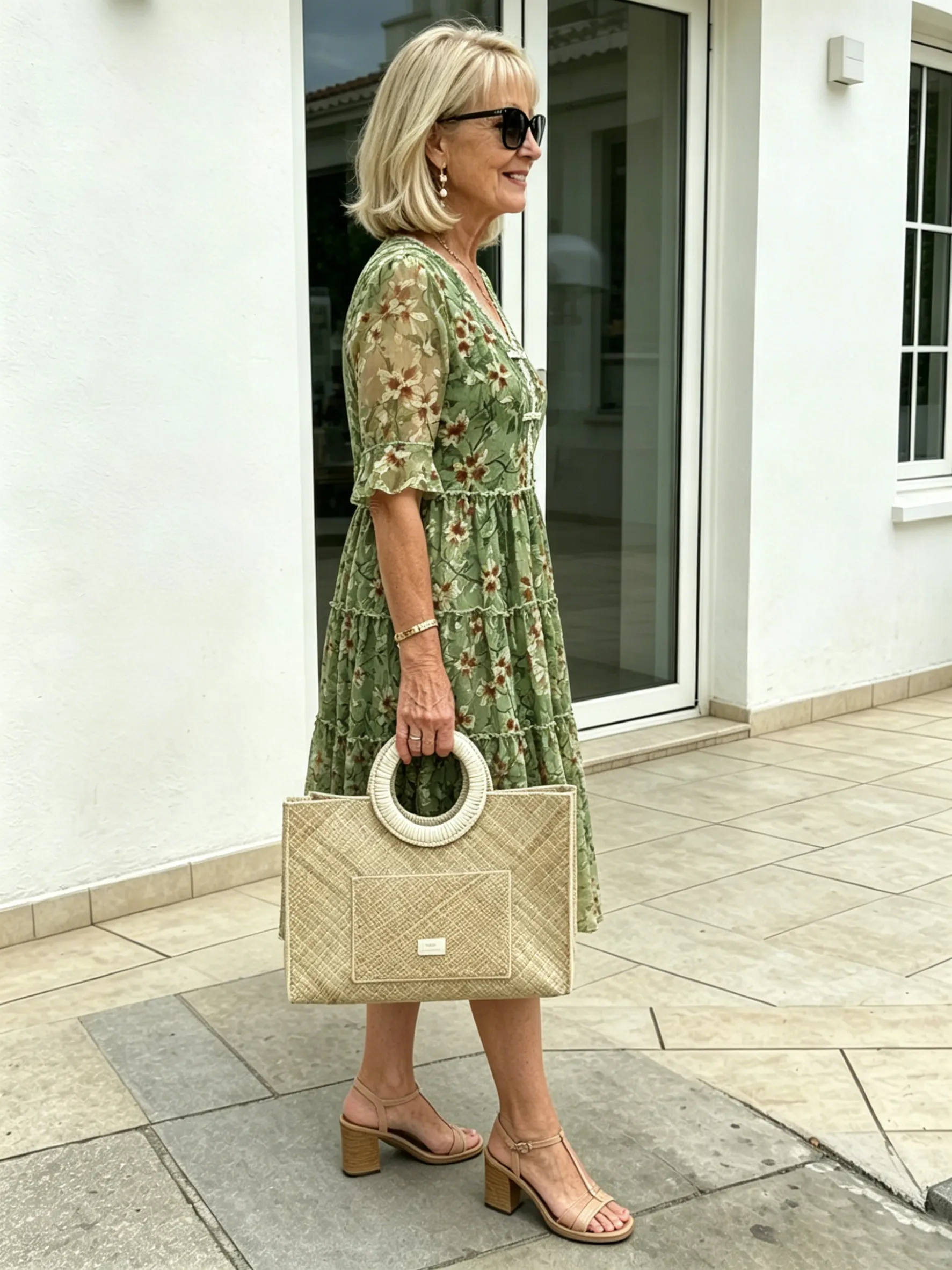 Green Floral Ruffle Midi Dress