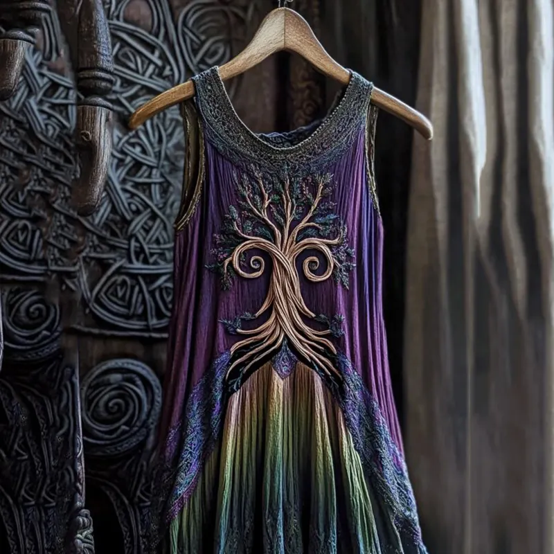 Vintage Viking Celtic Tree Gradient Comfy Midi Dress