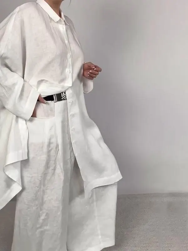 Casual Plain Shirt & Pants Two-pieces Set