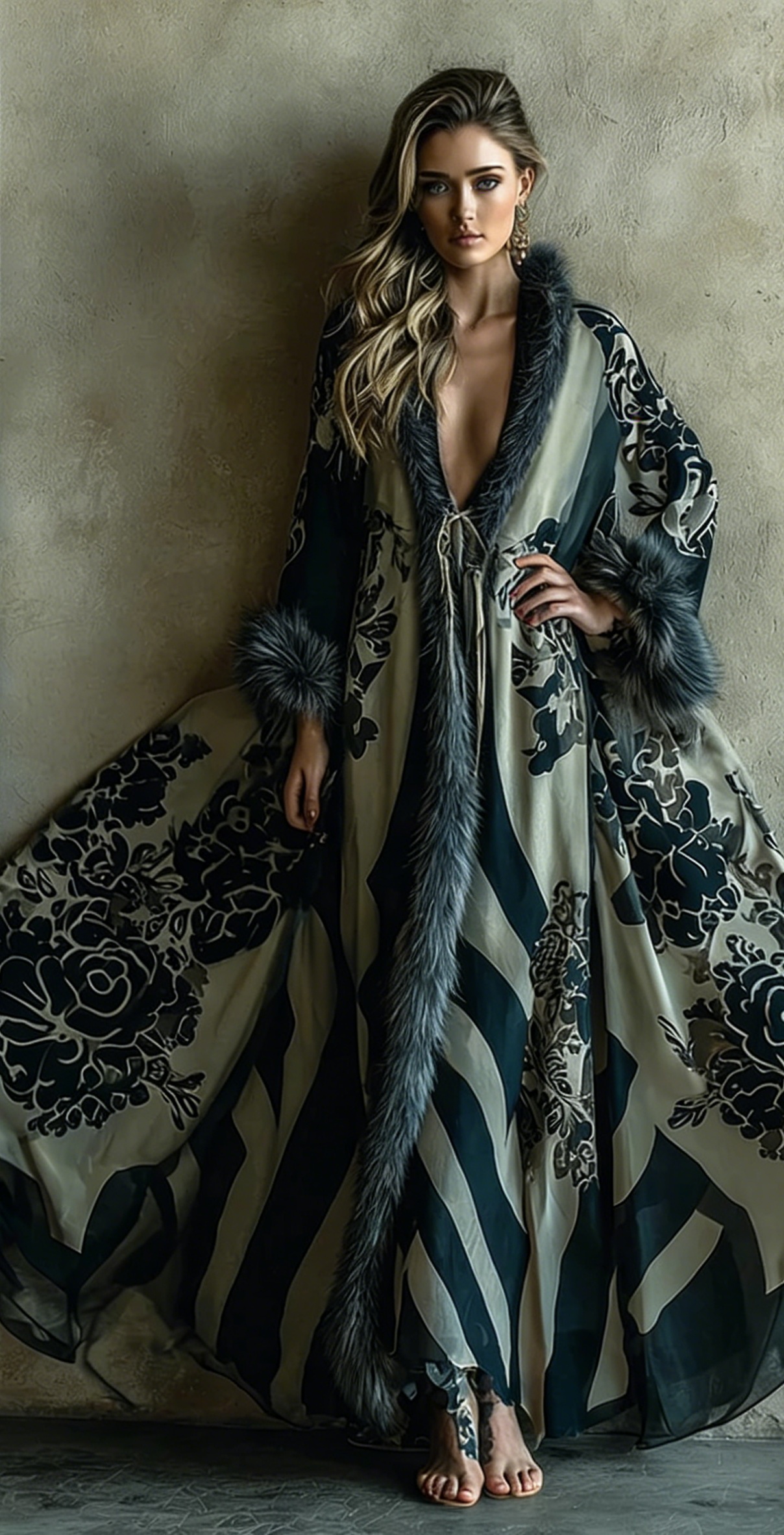 Women's Elegant Vintage Flower Art Print Robe
