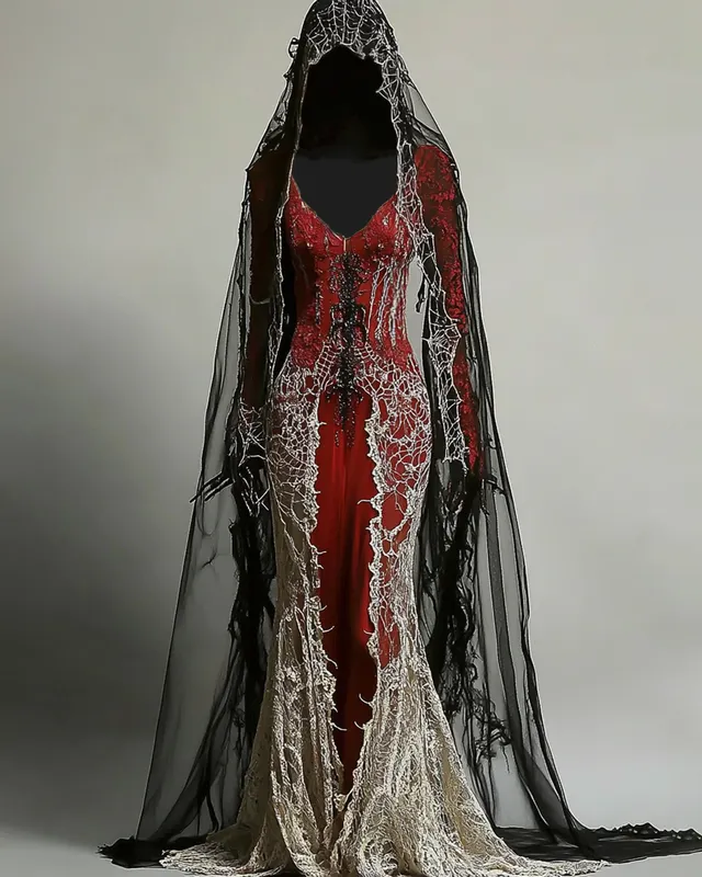 Bohemian style Contrasting Spiderweb Embroidered Lace Evening Dress a47a
