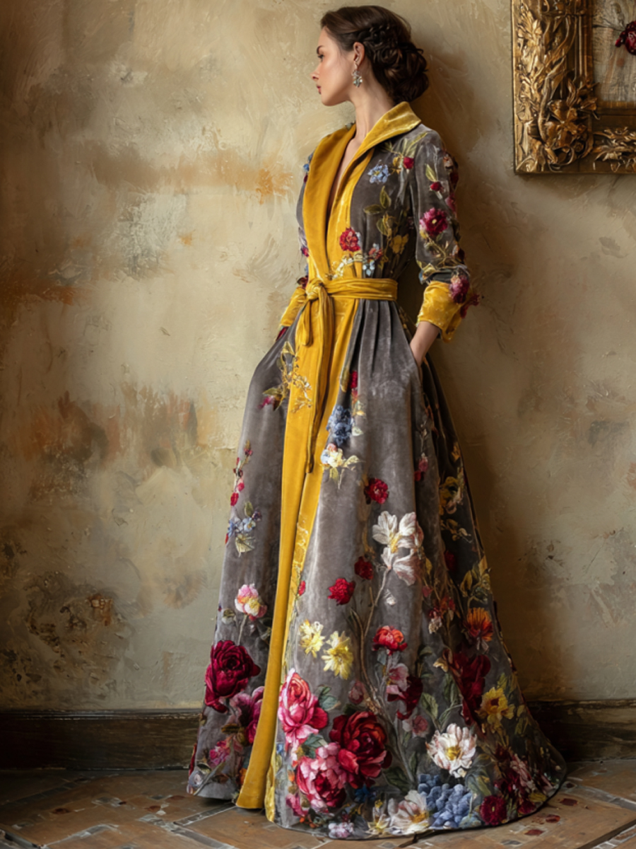 Autumn & winter elegant velvet long coat (with belt)