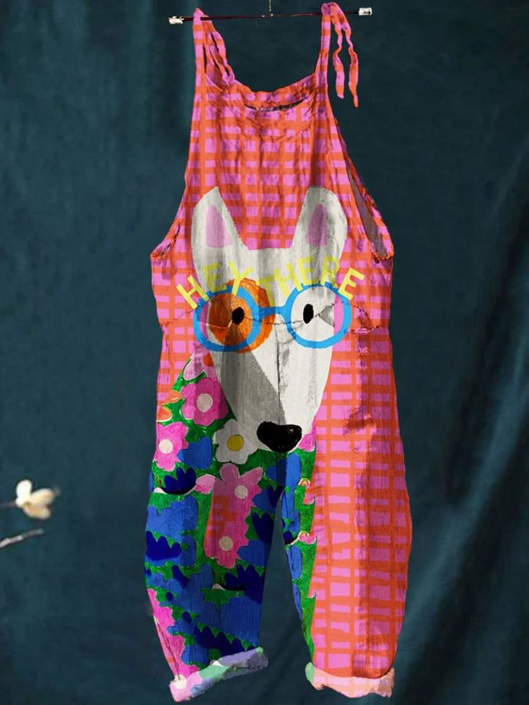 Dog Art Print Casual Wide-Leg Jumpsuit