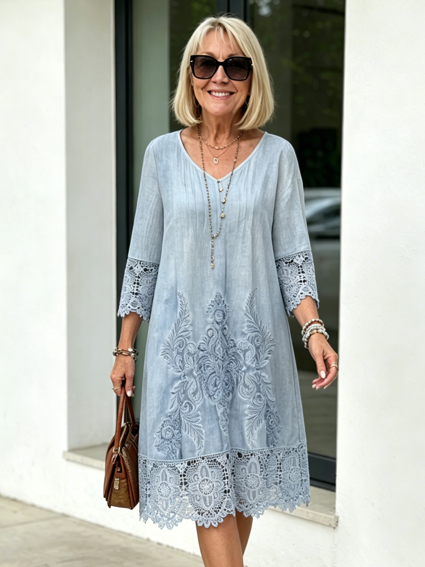 V-Neck A-Line Midi Dress