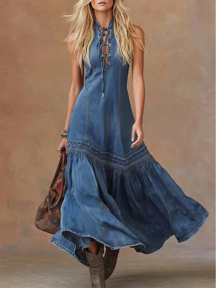 Casual Sleeveless Denim Fishtail Dress