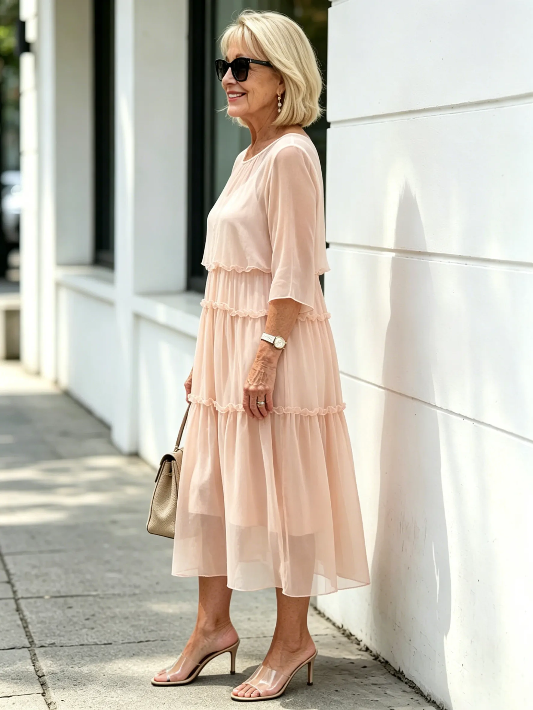 Light Blue Tiered Ruffle Midi Dress