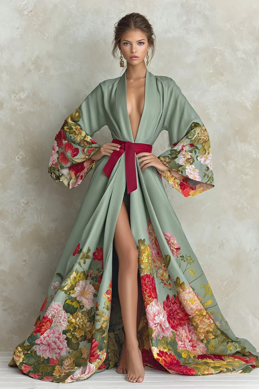 Elegant Vintage Printed Robe
