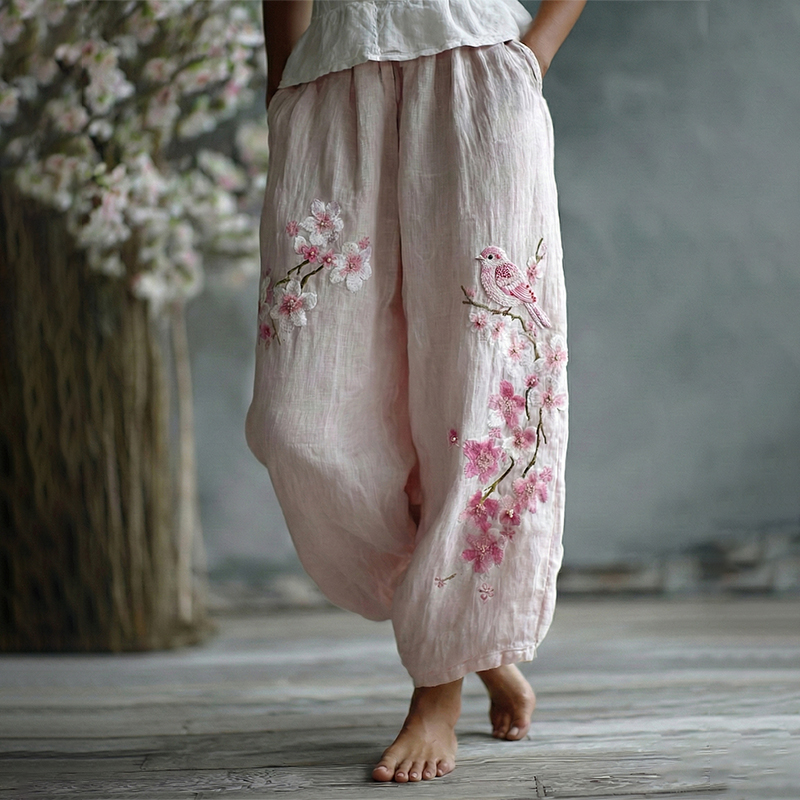 Japanese Flower Linen Pants