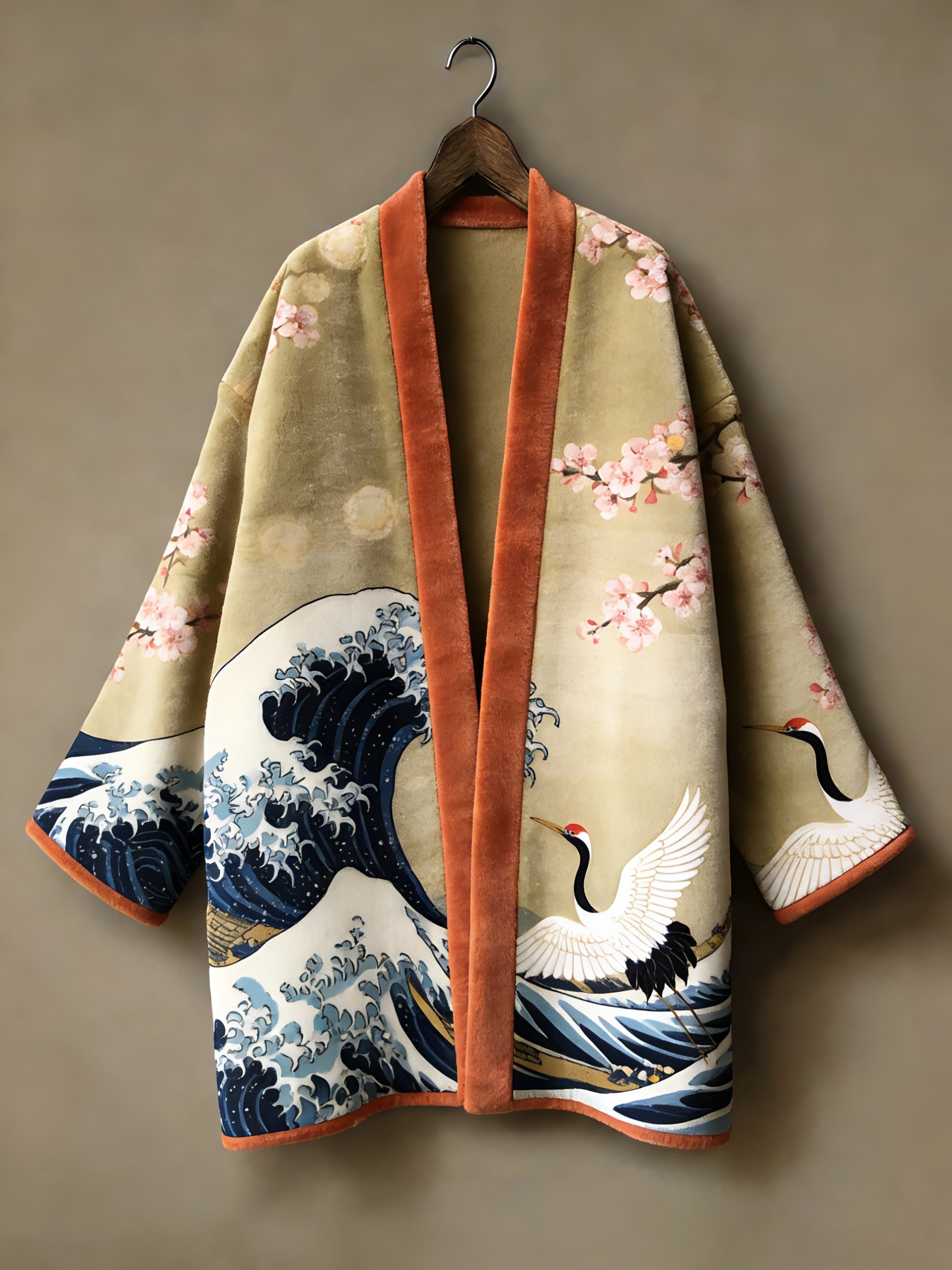 Winter warmest flannel printed and embroidered pattern kimono cardigan