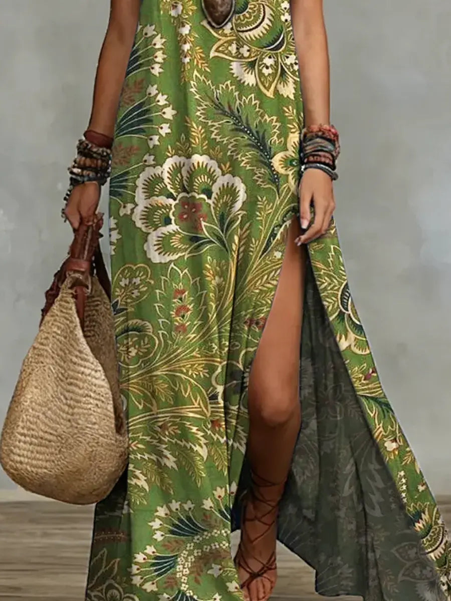 Floral Print Sleeveless Maxi Dress