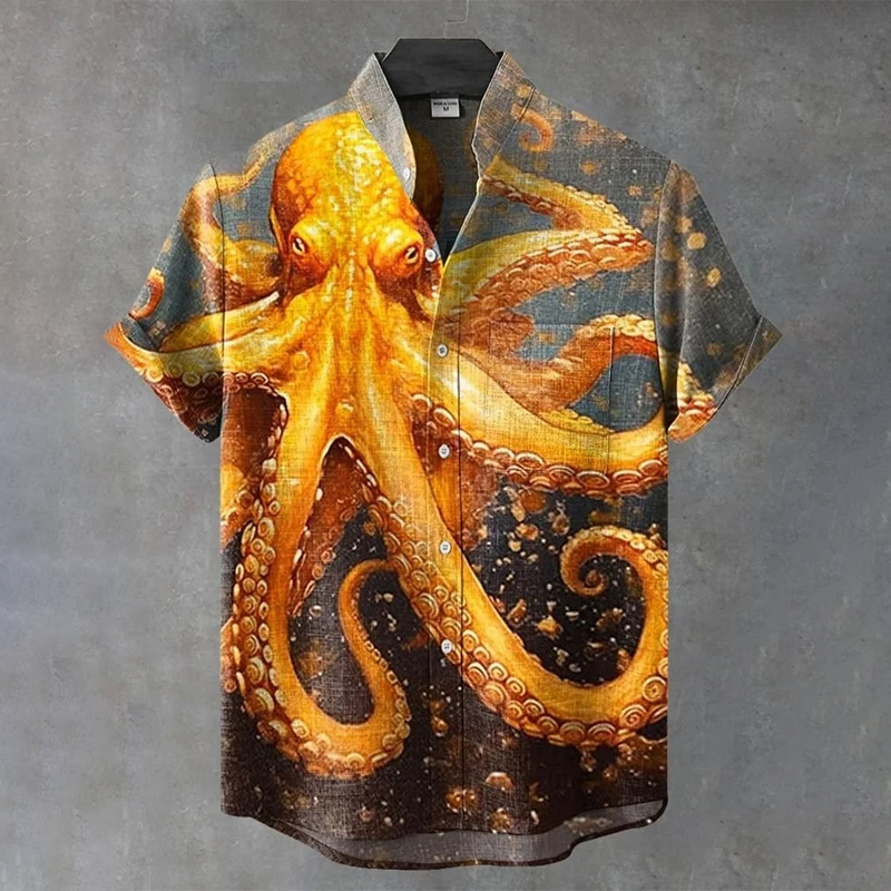 Retro Octopus Japanese Retro Linen Art Short-sleeve Shirt