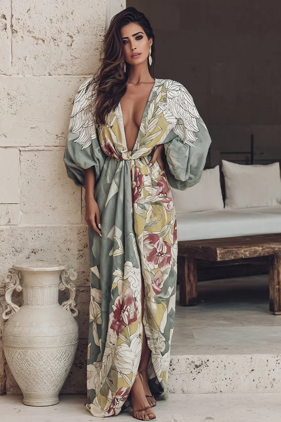 Elegant Vintage Printed Robe