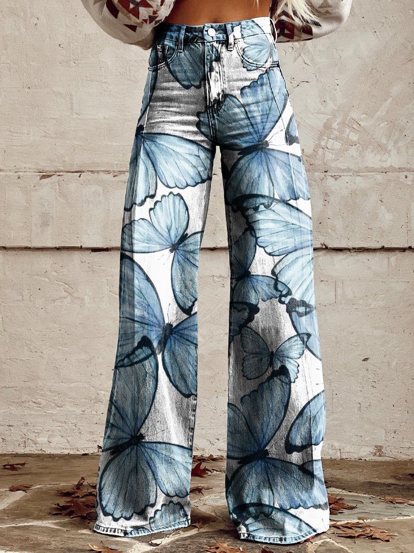 Beautiful Butterfly Women's Print Casual Wide-Leg Pants