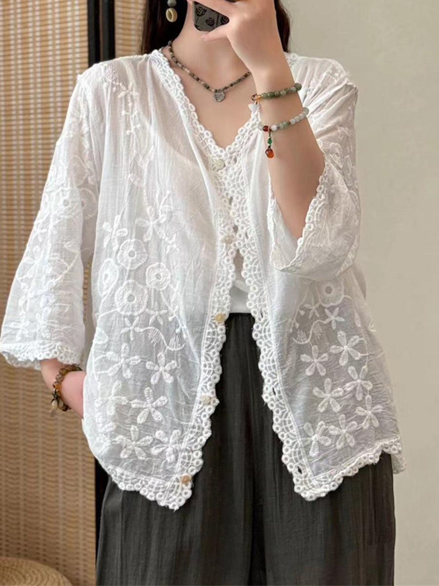 Exquisite Embroidered Loose Cotton Shirt
