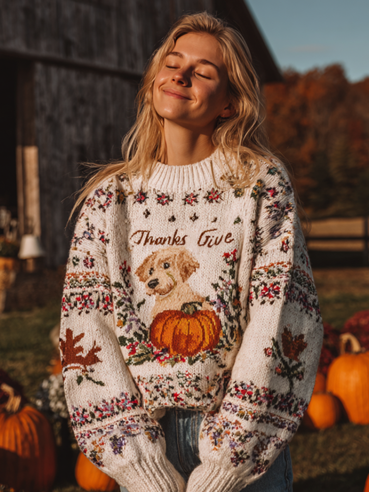 Women's Autumn/winter Thanksgiving Round Neck Warmth-giving Knit Sweater