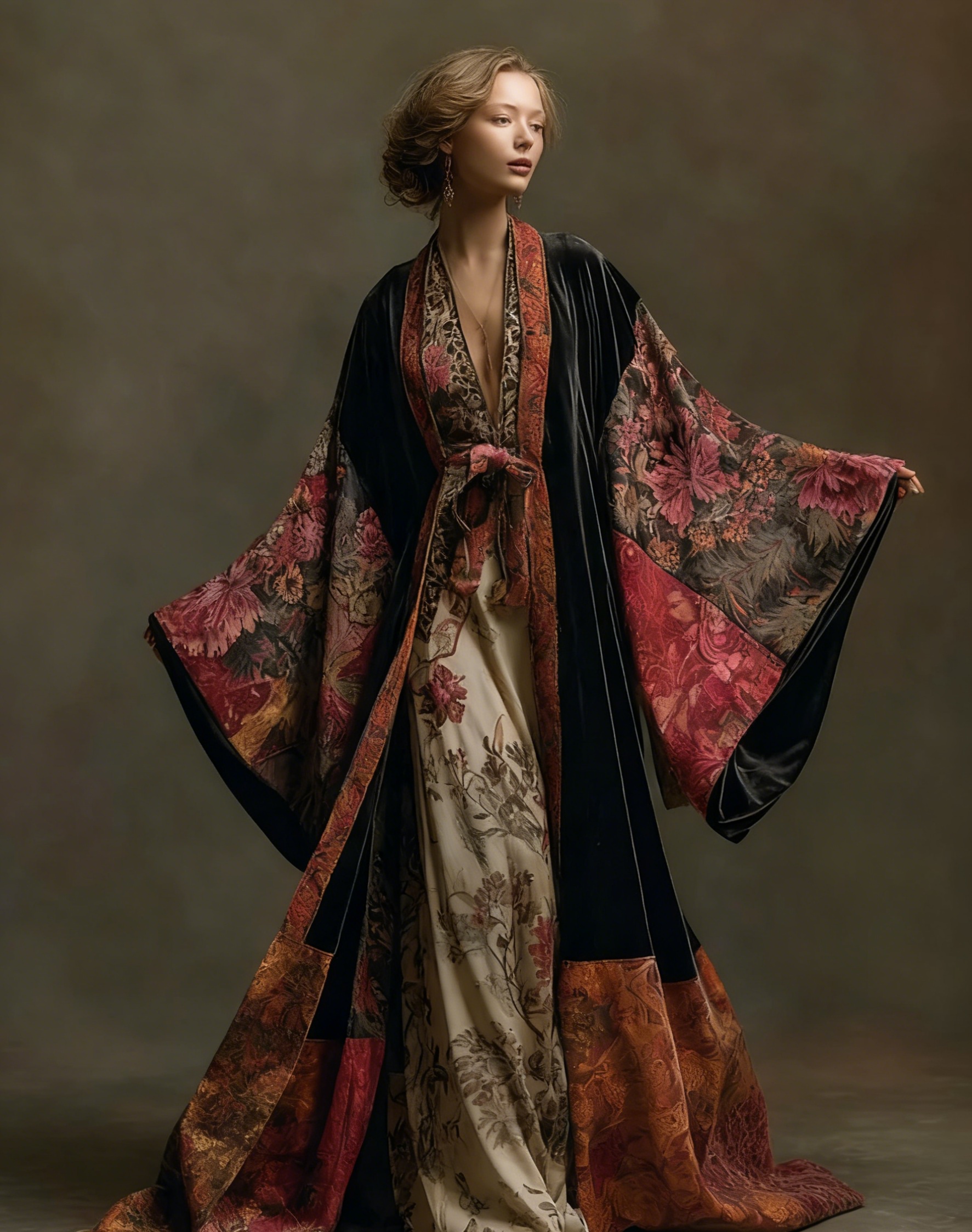 Elegant autumn/winter vintage floral style velvet robe (with belt)