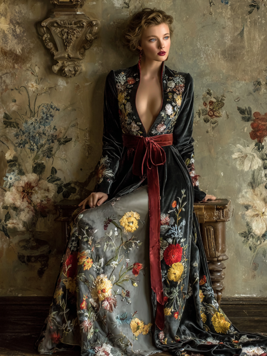 Autumn and winter elegant velvet robe (with belt)