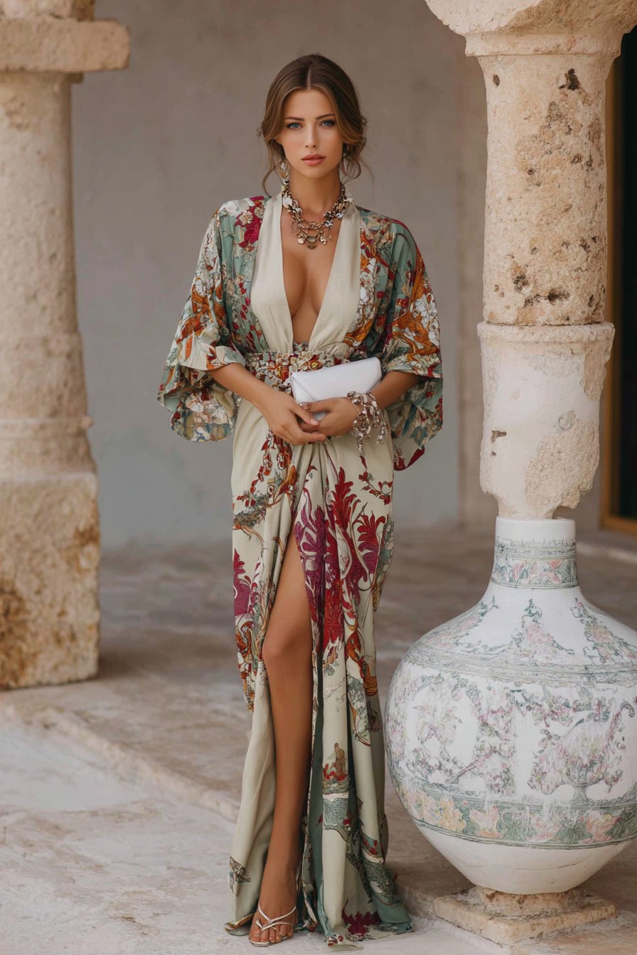 Elegant Vintage Printed Robe