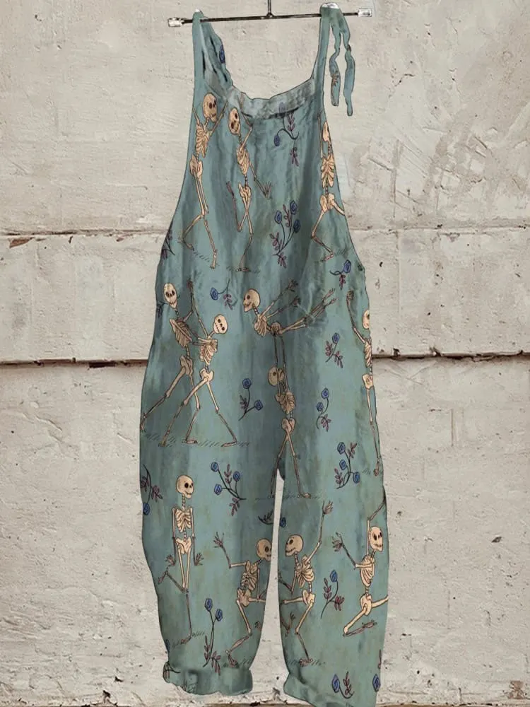 Weird Romantic Skull Pas De Deux Decorative Pattern Casual Wide-Leg Jumpsuit