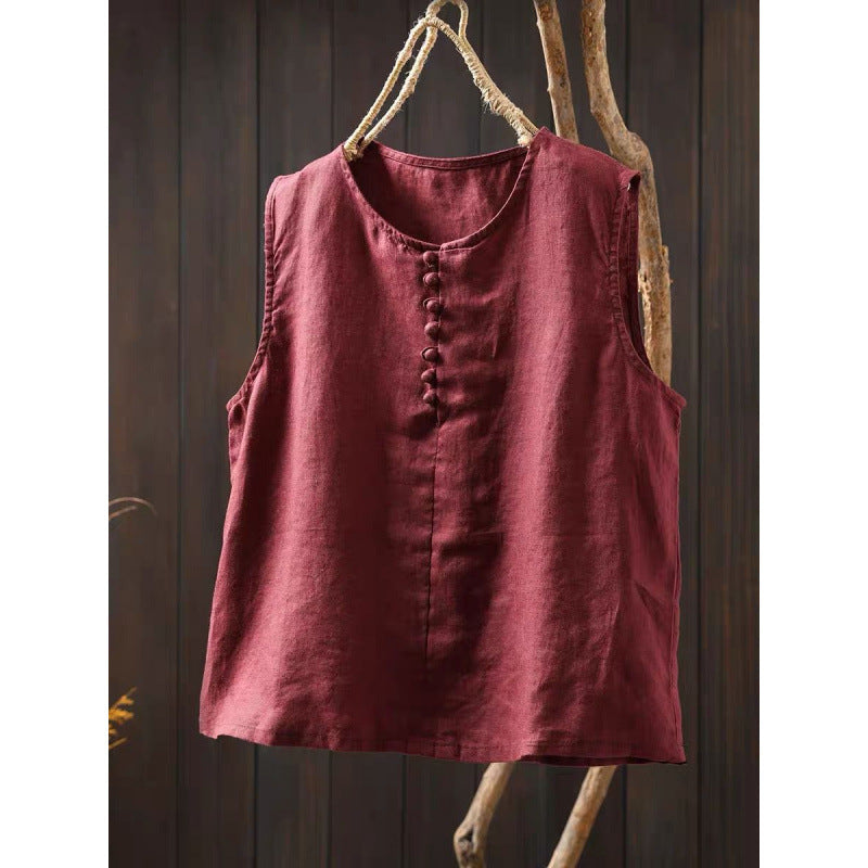 Sleeveless Casual Cotton & Linen Shirt