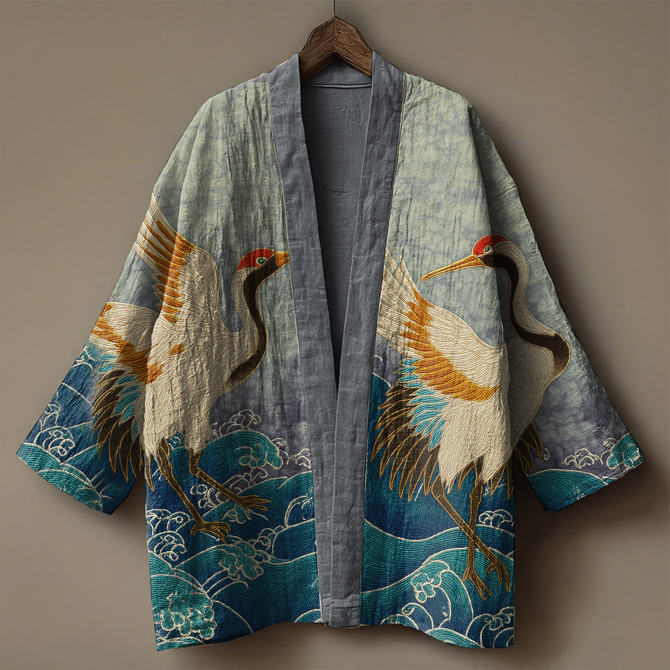 Japanese Art Print Linen Kimono Cardigan