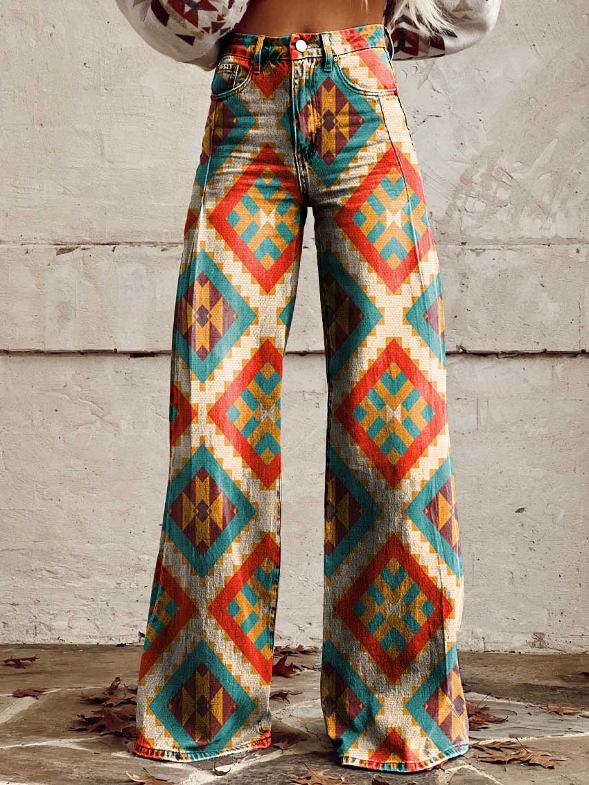 Aztec Print Casual Wide-Leg Pants