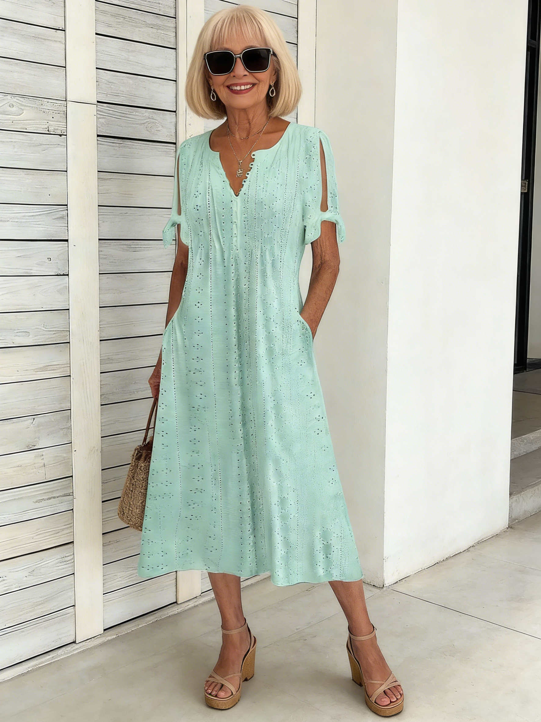 V-Neck Relaxed Midi Dress