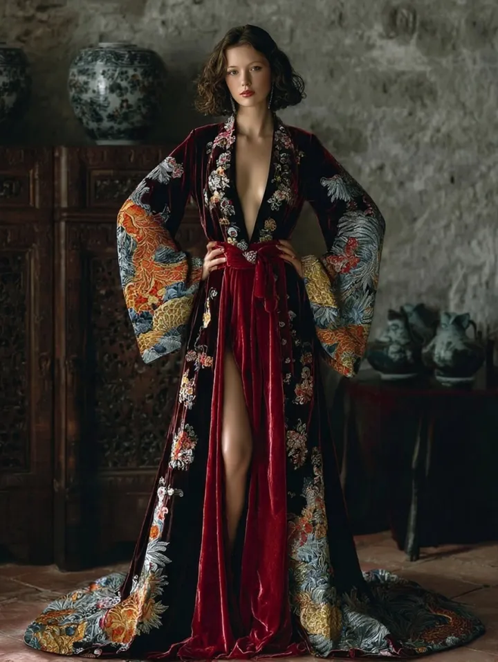Women's Retro Fit Red Velvet Robe (belt Included)