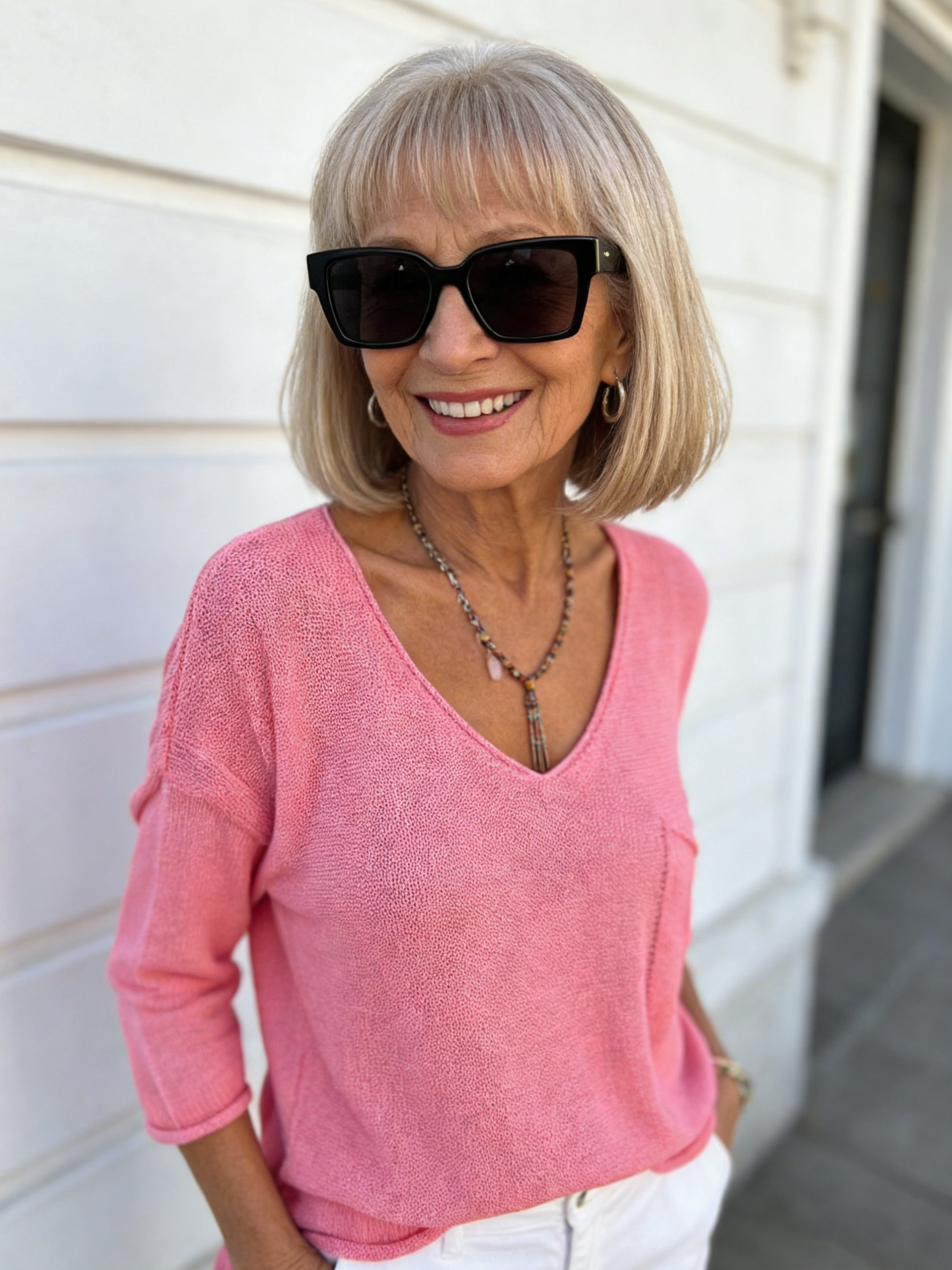 Taupe V-Neck 3/4-Sleeve Knit Top