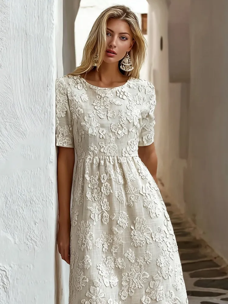 Vintage Floral Lace Embroidered Cozy Maxi Dress