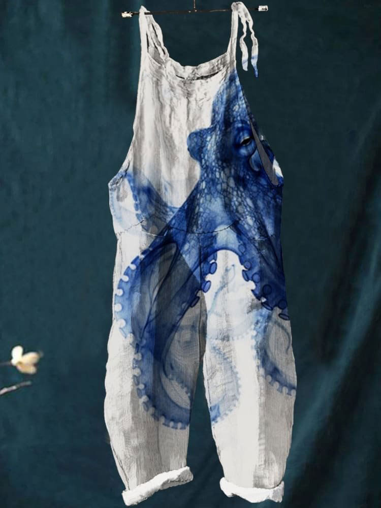 Octopus Art Print Casual Wide-Leg Jumpsuit