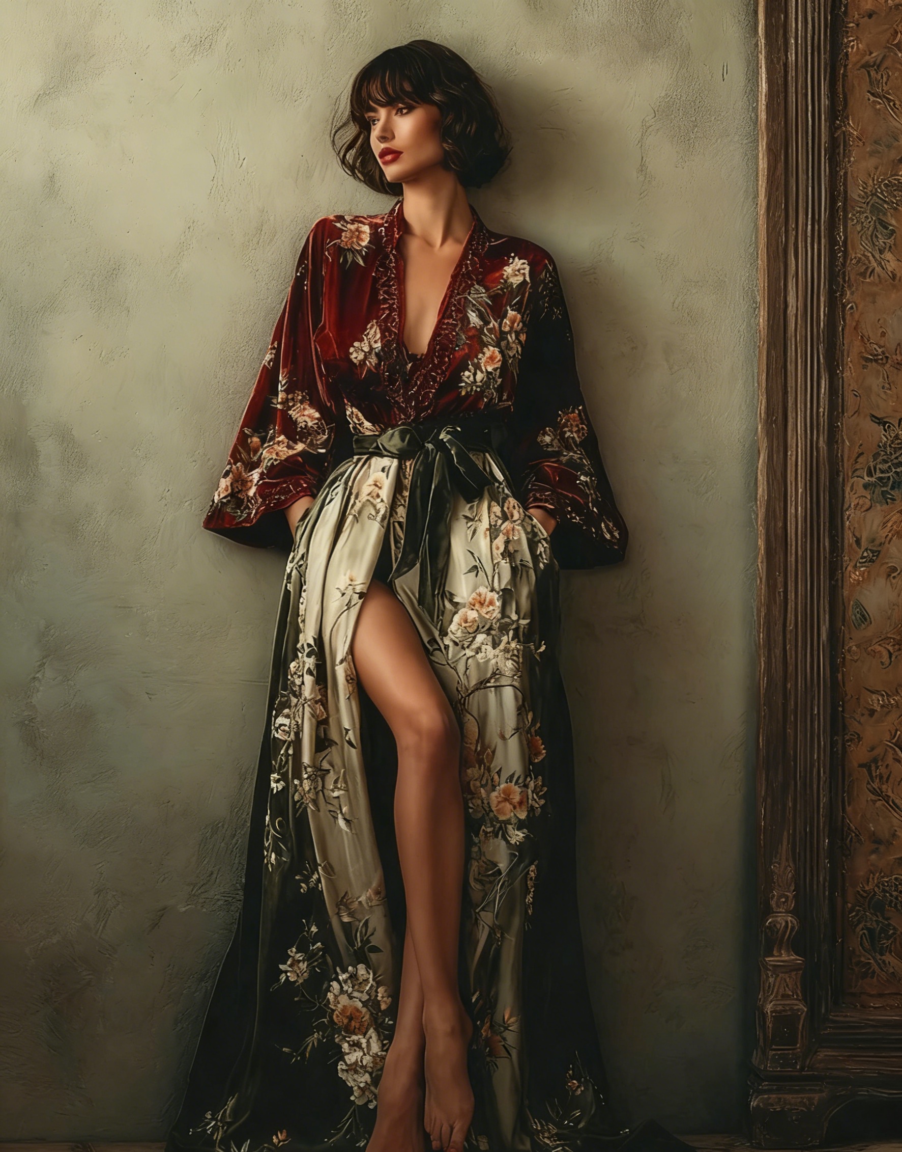 Women's Retro Fit Royal Red Velvet Robe (belt Included)