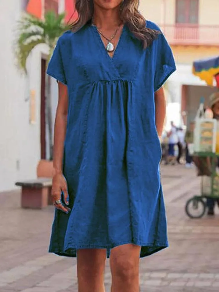 Women's V-Neck Design Short Sleeve Mini Dress