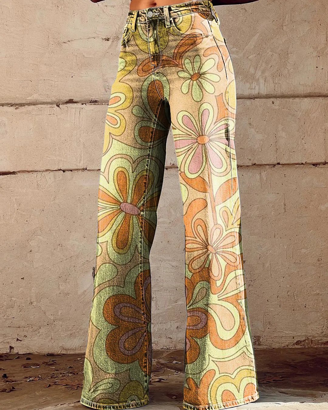 Vintage Floral Print Casual Wide-Leg Pants